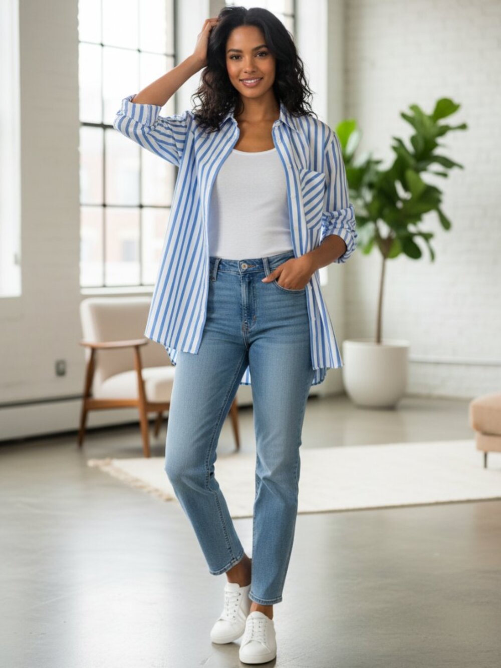 Nordstrom Stripe Long Sleeve Cotton Button-Up Shirt NWOT Small